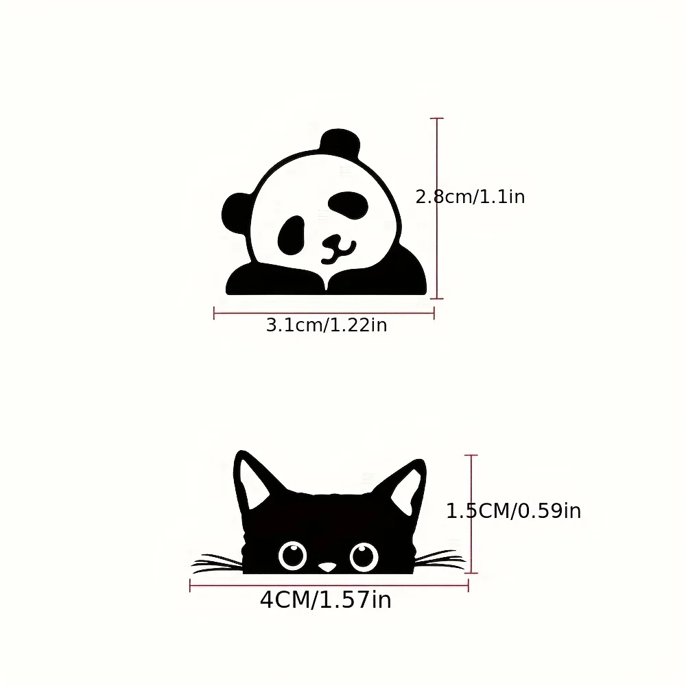 Cute Panda & Peeking Cat Silhouette Vinyl Sticker No Residue Decal for Car Rearview Mirror Motorcycle Helmet Decor
