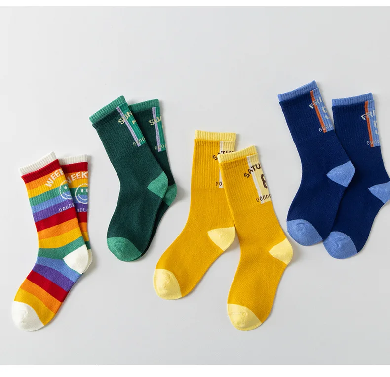 Baumwoll-Kniestrümpfe, 4 Paar, lange Socken, sportliche Socken für Kinder, Jungen und Mädchen, Kniestrümpfe. – Detail 2