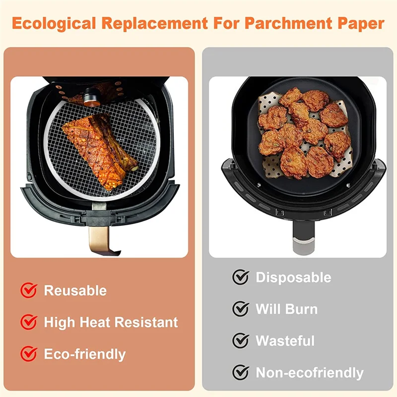 Revestimientos reutilizables de acero para freidora de aire ABGU, alfombrilla para revestimientos para freidora de aire de 8,07 pulgadas, Compatible con freidora de aire, accesorios para freidora de aire