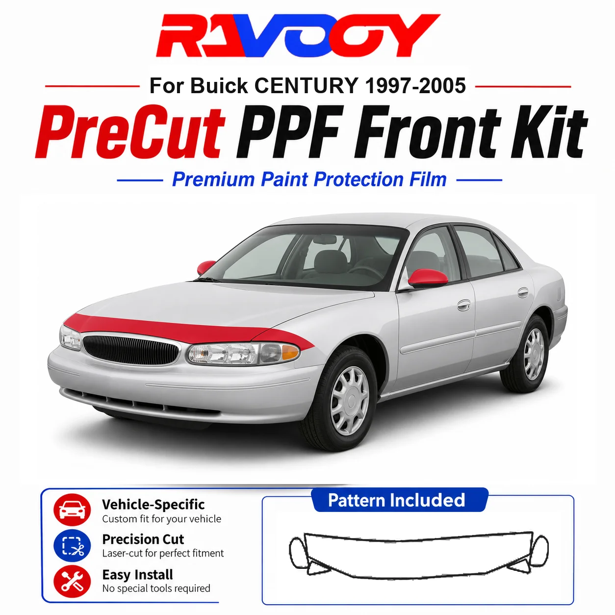

8.5mil TPU Precut PPF Kit For Buick ALLURE LACROSSE 2008-2009 - Hood, Fenders & Mirror Set - Self-Healing Clear Bra Film