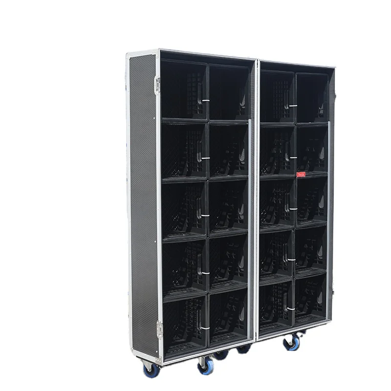 Merchandise Case Holds 20 Cube Milk Crate Drawers ATA Style Case With Dolly Wheels