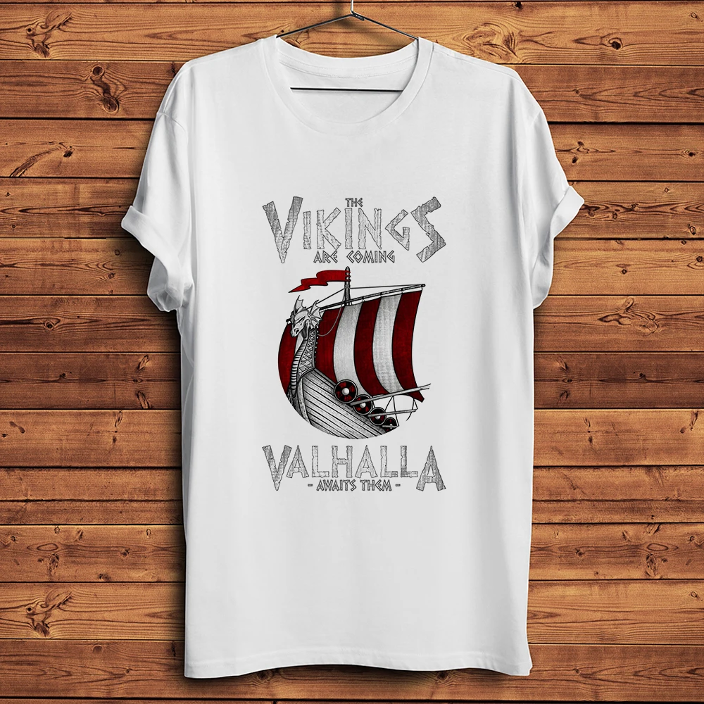 The Vikings Langskip Valhalla Funny Vintage T-Shirt,Men Homme White Casual Short Sleeve Tshirt,Unisex Tee Streetwear Breathable