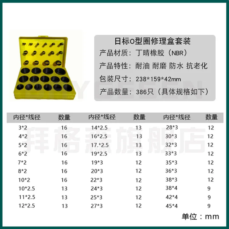 طقم إصلاح حلقة O NBR - أختام مقاومة للزيت/المياه للحنفيات/السباكة/قطع غيار السيارات، 380 قطعة بأحجام متنوعة