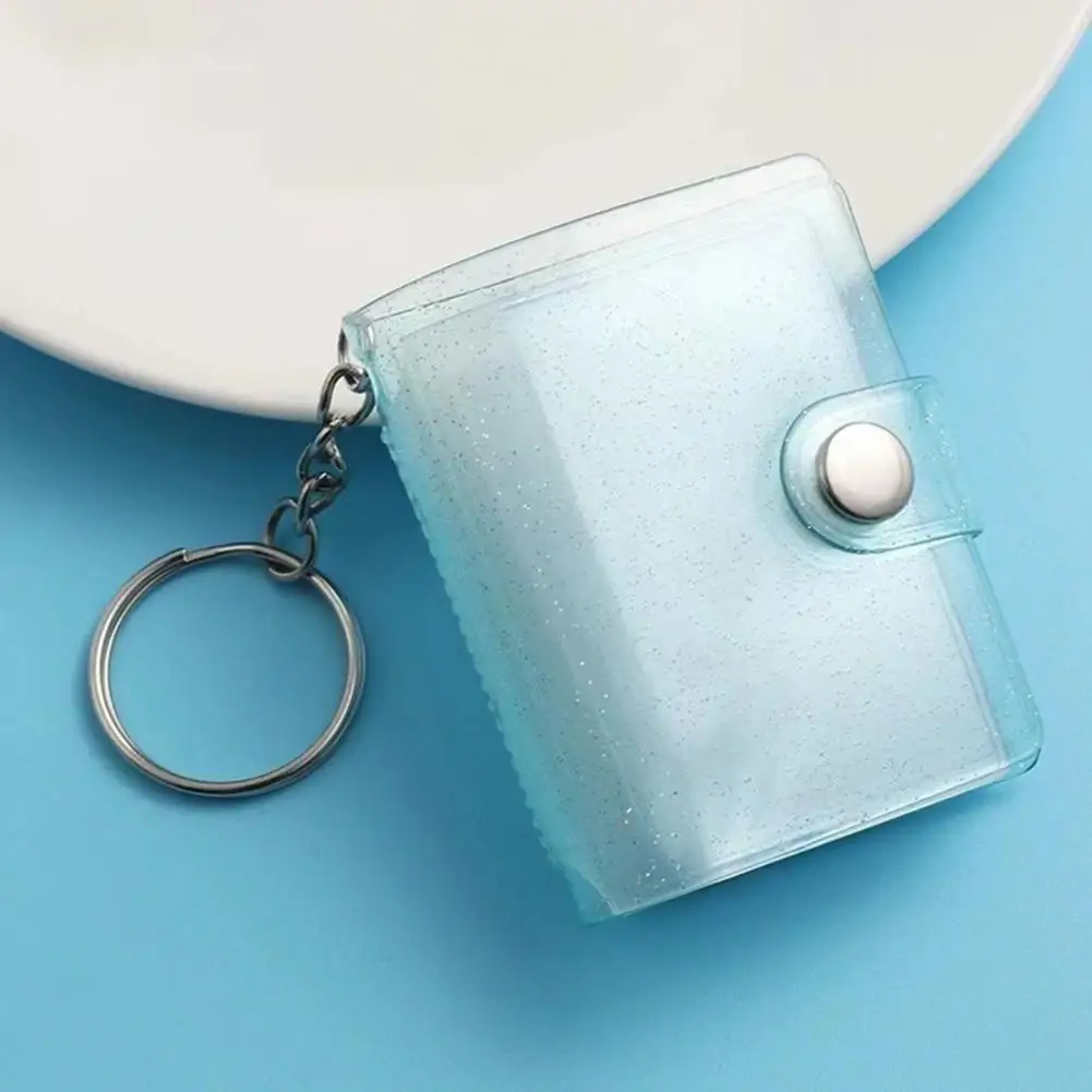 Portable Photo Holder Portable Mini Photo Album Keychain with Button Compact Storage Book for 16-24 Photos Small Picture Holder