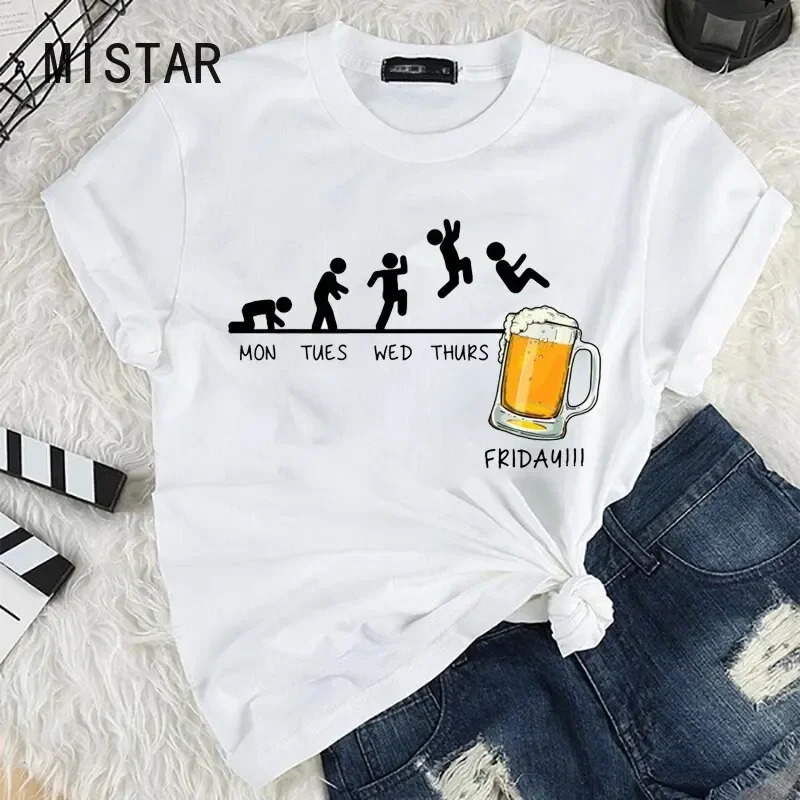 Harajuku T Shirt Gothic Tshirt Friday Beer Lover Party Weekend Beer Mug Drunk Print Summer Vintage Women T-shirt Streetwear