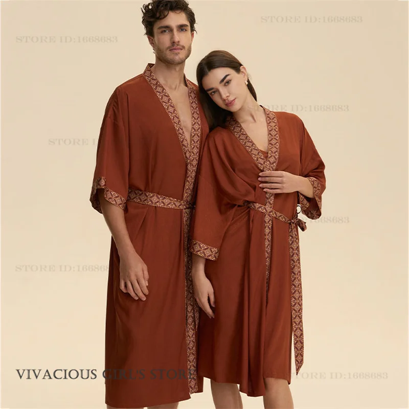 

Plus Size Couple Robe Kimono Bathrobe Gown Baroque Style Silk Satin Sleepwear Homewear Loose Casual Negligee Loungewear Lingerie