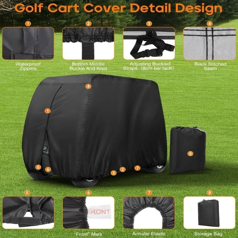 غطاء عربة جولف دائم 4 مقاعد 210D مع بالداشين ممتد، خاصية سلامة الأطفال، مركبة عالمية، للاستخدام الخارجي #2