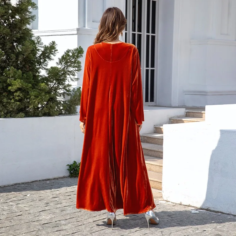 SuperAen Robe longue pour femme, nouvelle collection automne-hiver, en velours, avec motif diamants et fleurs, coupe ample trapèze