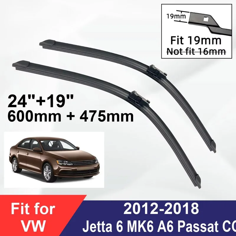 

For VW Jetta 6 MK6 A6 Passat CC 2012-2018 Front Wiper Blades Boneless Frameless Rubber Cleaning