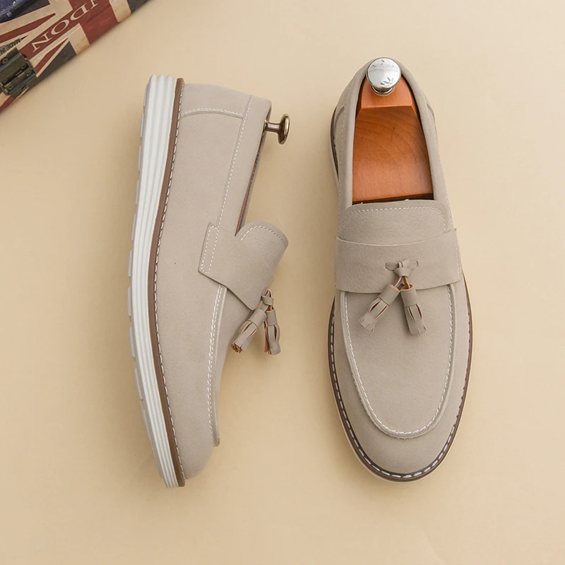 Handmade Men's Italian Penny Classic Tassel Loafers Suede Leather Casual Shoes Slip on Flats Comfortable Driving Shoes Moccasins