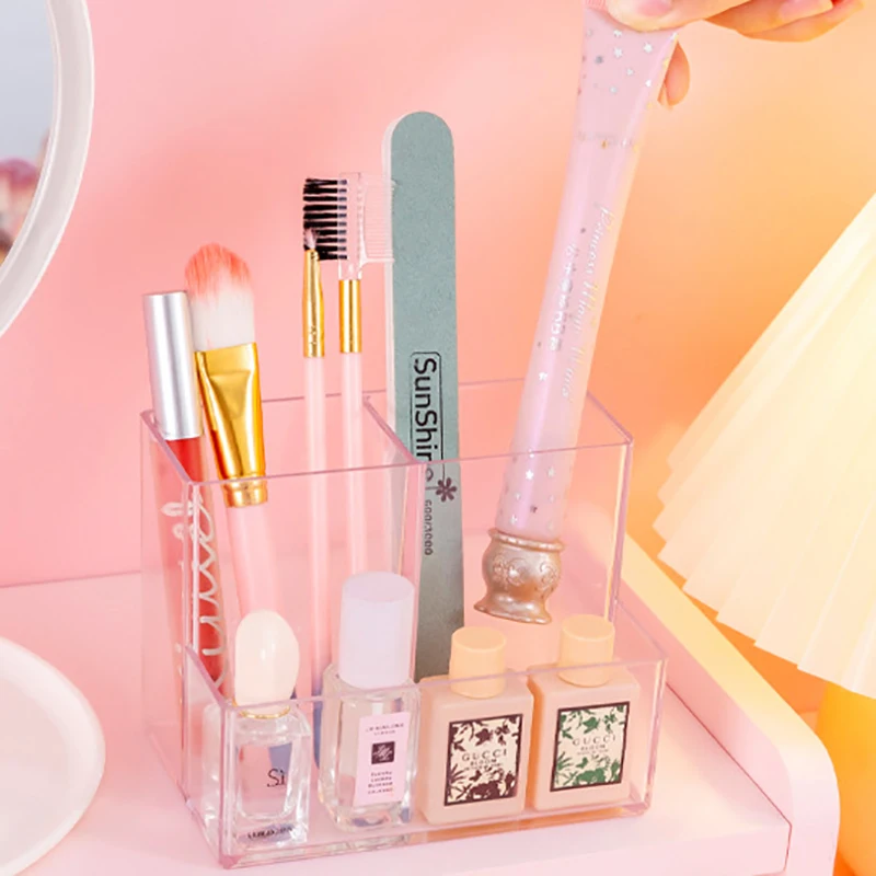 1Pc Transparent Acrylic Square Multi Grid Pen Holder Storage Rack Large Capacity Desk Pencil Rack School Office Stationery