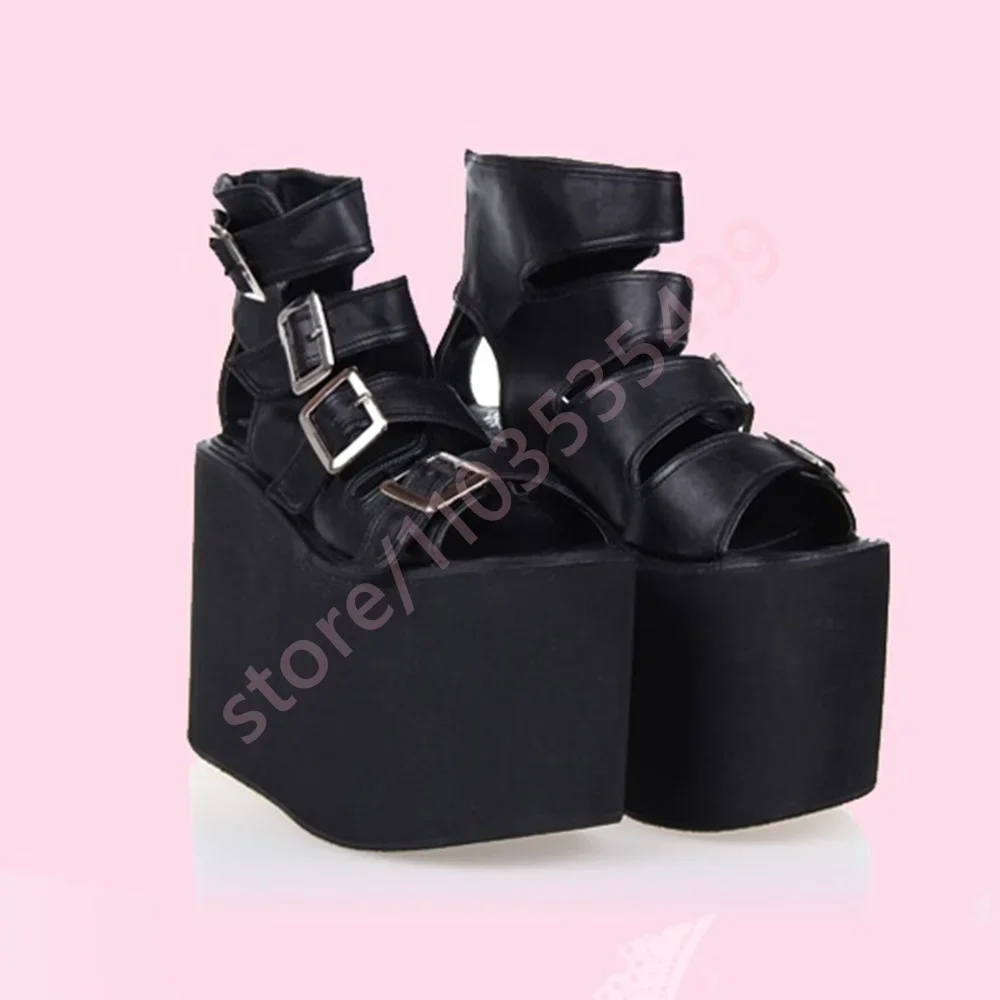 

Summer Thick Sole Wedge Heel Belt Buckle Sandals 2025 New Fashion Cosplay Party Casual Lolita Shoes Sexy Women's Roman Sandals
