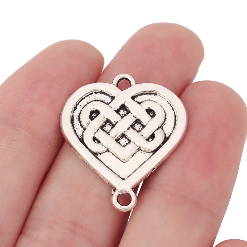 10 x Tibetan Silver Chinese Knot Heart Connector Charms for DIY Bracelet Necklace Jewelry Making Findings Accessories 28x24mm