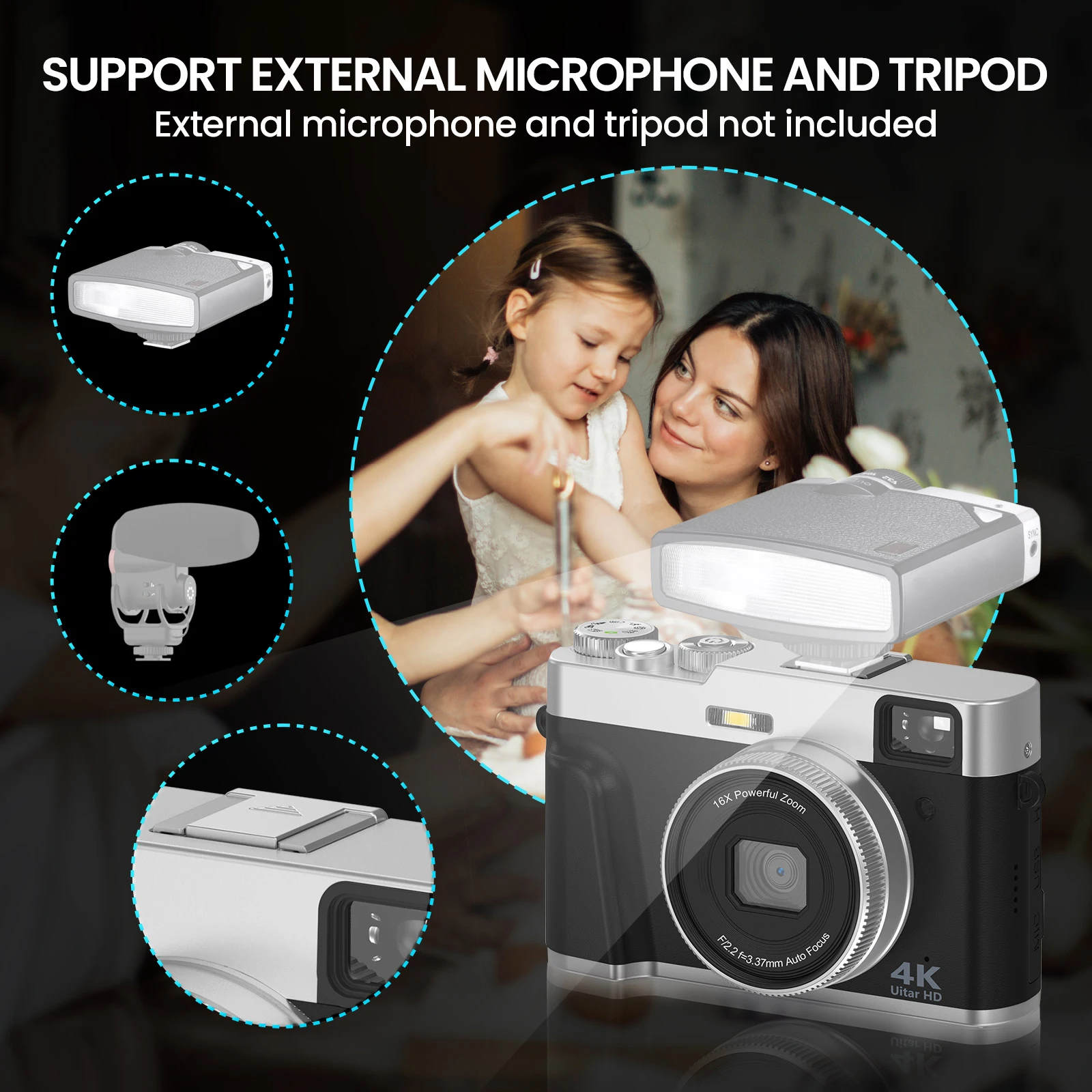 كاميرا STUOGYUM 4K الرقمية كاميرا سفر فائقة الدقة مع التركيز التلقائي وتسجيل الدخول 16X كاميرا تكبير رقمية للتصوير الفوتوغرافي #6