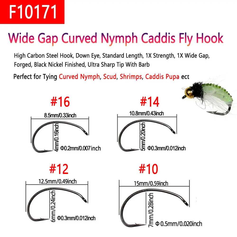 Bimoo 240 Stück/Box Widerhaken Standard Trockenfliegen-Haken Gebogener Nymphen-Caddy-Pupa-Midge-Emerger-Fliegenhaken Garnelen-Forellen-Angelköder – Detail 4