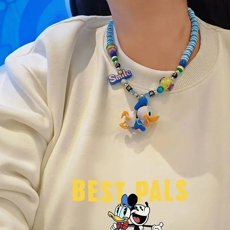 

Disney Donald Duck Cartoon Cute Dopamine Colored Beads Creative Kawaii Girl Choker Accessory Doll Pendant Gift wholesale