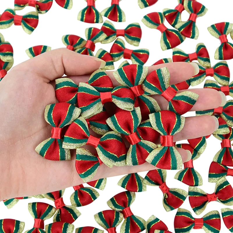 30pcs Christmas Bow Decoration For Home New Year Gifts Decor Red Ribbon Bowknot Xmas Tree Wreath Bows Ornaments Noel DIY Crafts