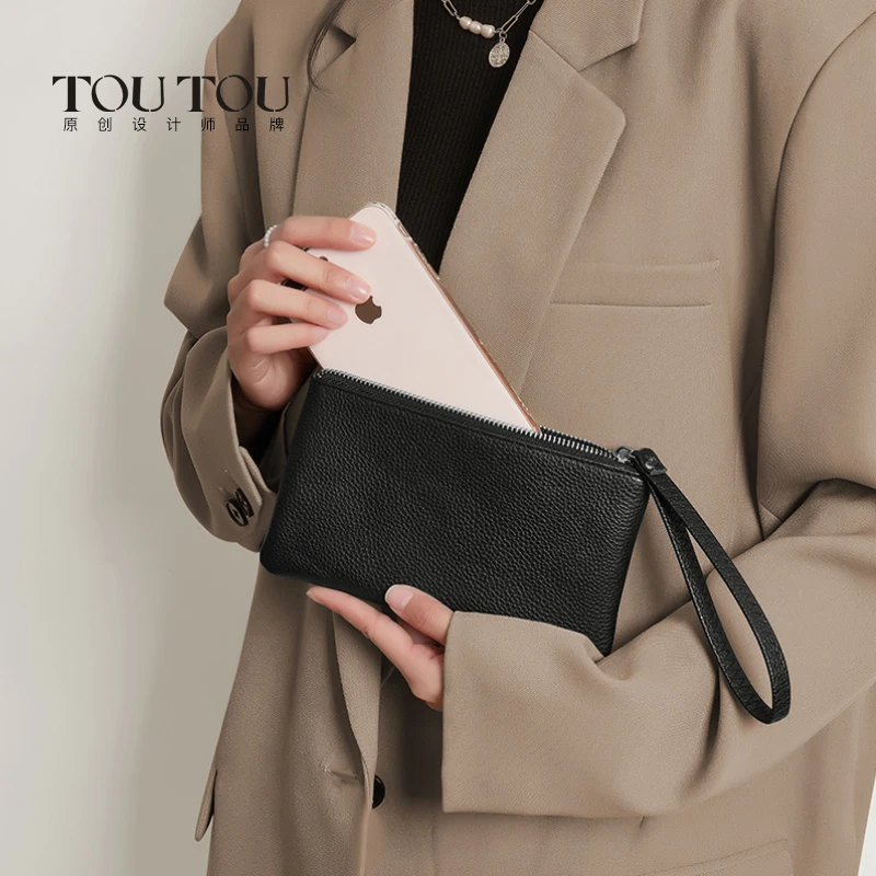 TOUTOU Women\'s Genuine Leather Cowhide Wallet Fashion Zipper Square Coin Purse for Iphone 8 Plus Card Holder PassportStorage