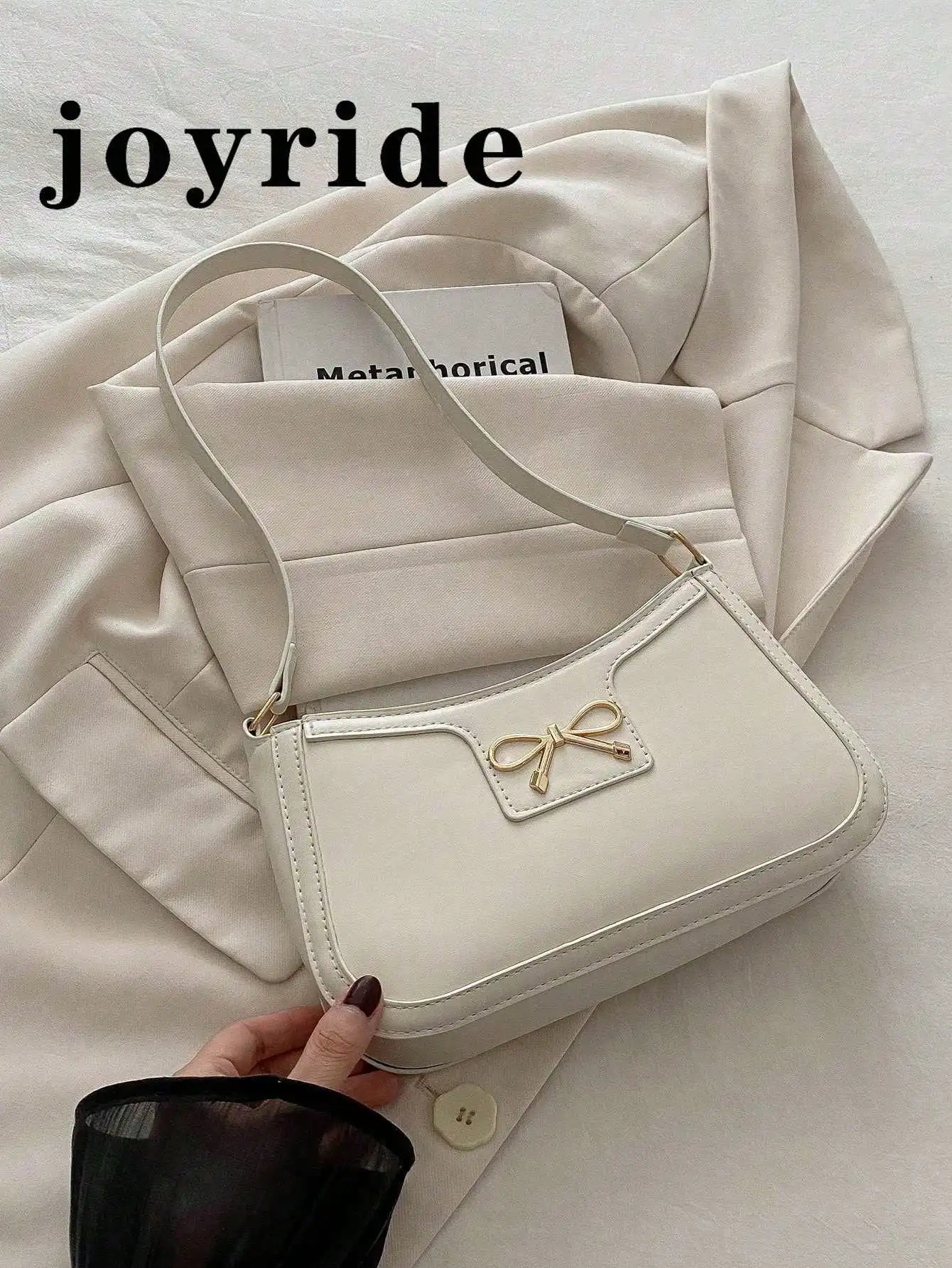 

Сумка через плечо из кремовой искусственной кожи с бантом и металлической фурнитурой, компактная сумочка с верхней ручкой для женщин