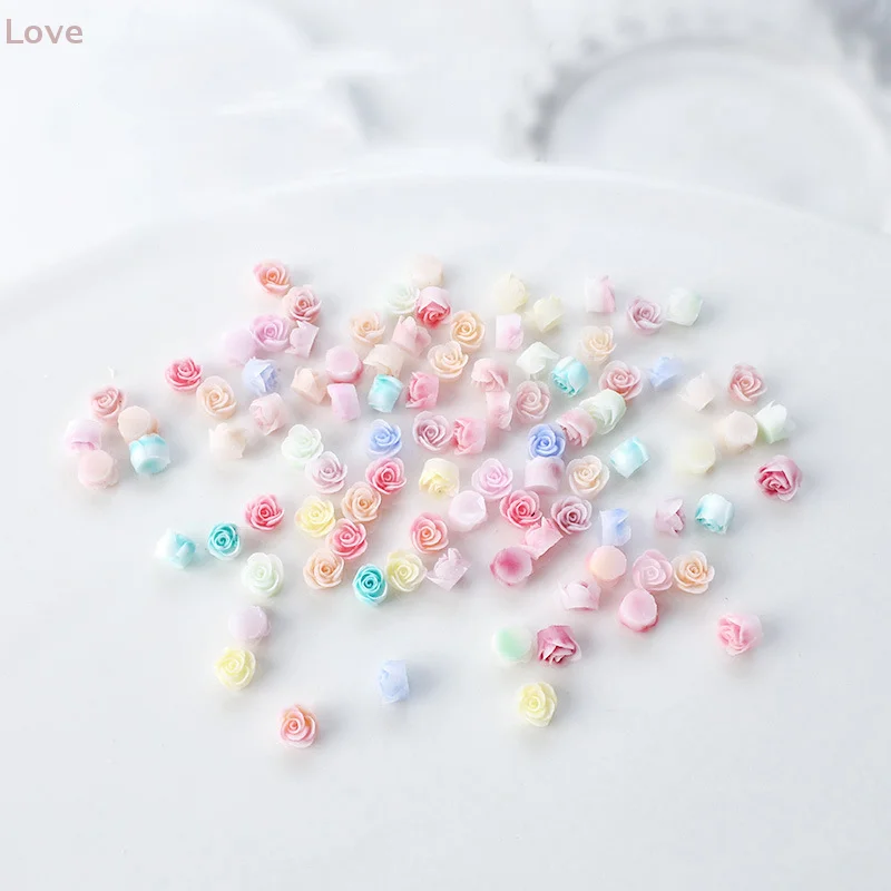 [L & P] 100 قطعة ثلاثية الأبعاد برعم صغير مسمار الفن السحر حجر الراين مختلط الألوان الراتنج ثلاثي الأبعاد زهرة مسمار الديكور DIY بها بنفسك اكسسوارات