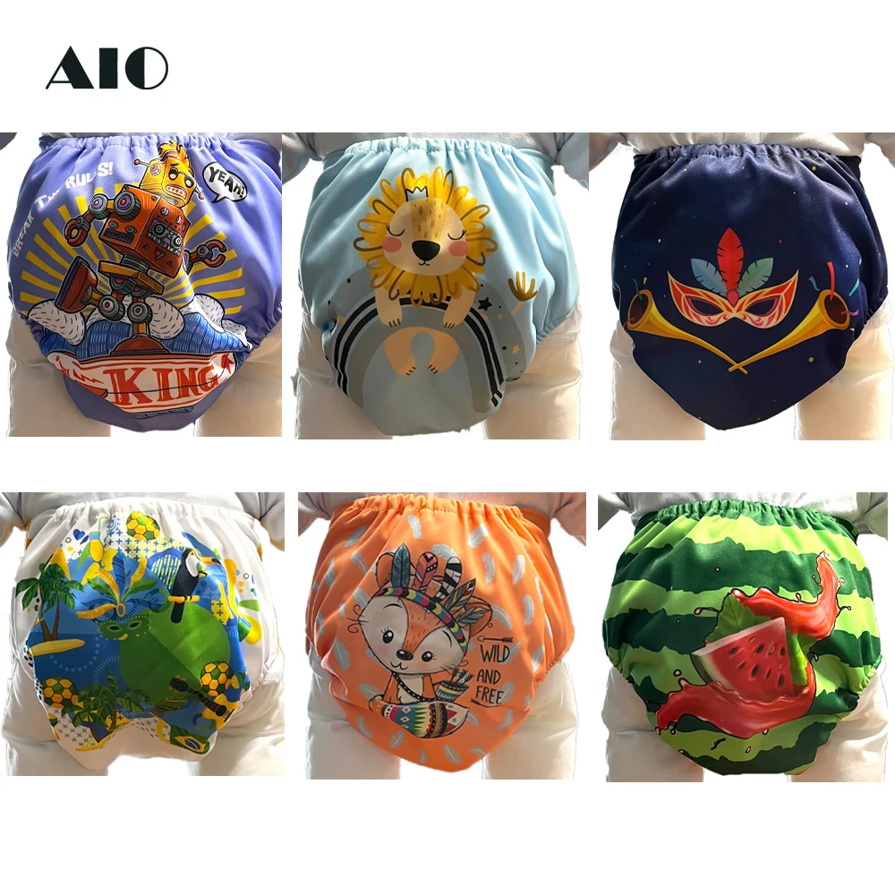 [AIO] Baby Nappy Changing Washable Cloth Diapers Eco-Friendly Ecological Nappies Reusable Pocket Diaper Fit 0-3 year 3-15kg babe