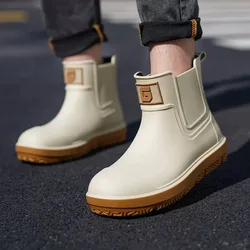 Winter Warm Rain Boots Men Fashion Lace-Up Motorcycle Outdoors Rain Boots Camping Fishing Shorts Shoes Waterproof Rain Women
