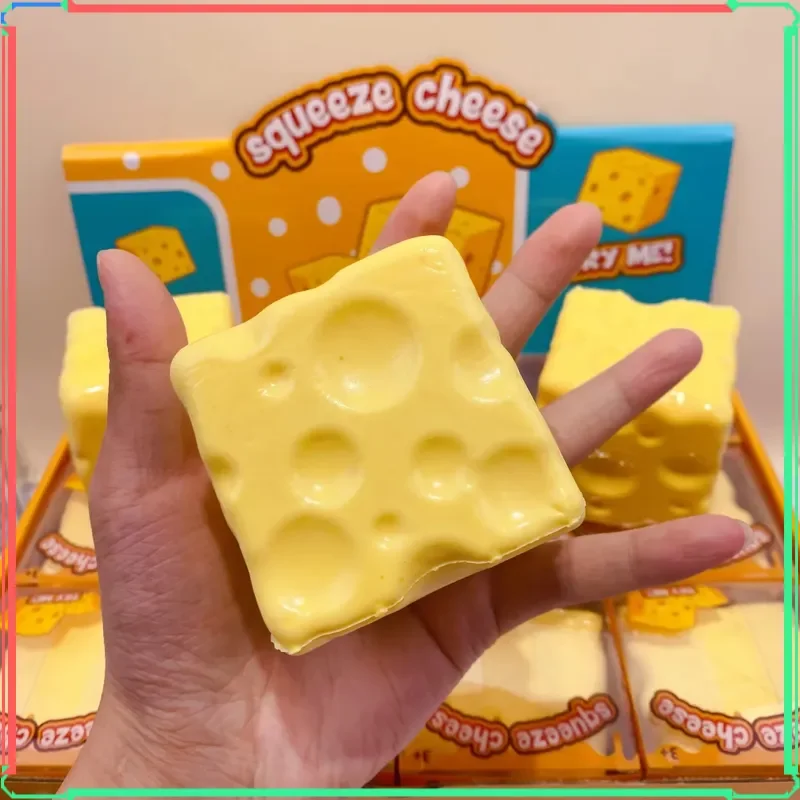 12pcs/Full Case 7cm Cheese Cube Squishy Toy, Slow Rising Stress Relief Decompression Fidget Blind Box for Adults Wholesale