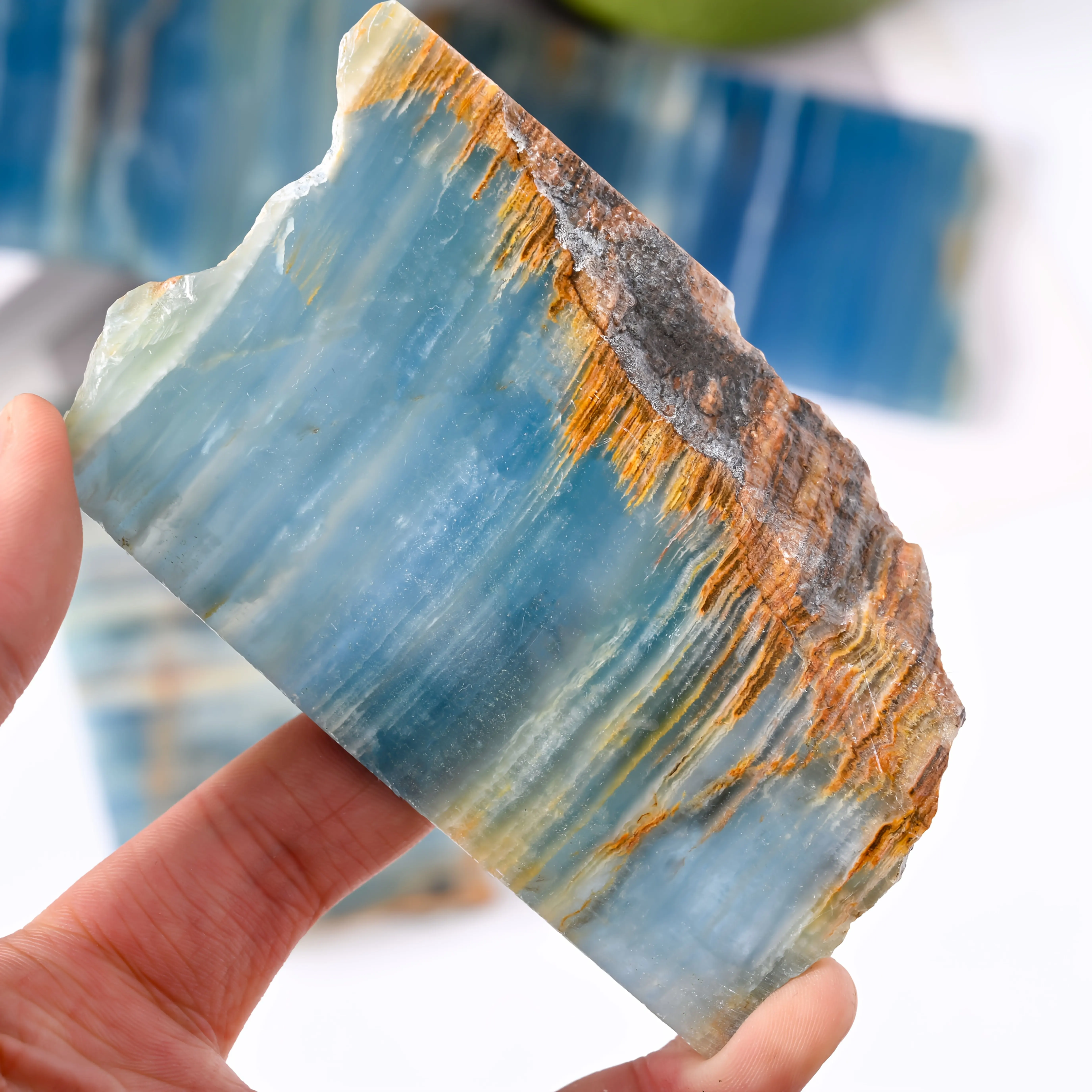 

1PC Blue Onyx Slab - Irregular Long Slate Bohemian Style Mineral Slice for DIY Crafts, Jewelry Patterns, Ornaments, DIY Jewelry
