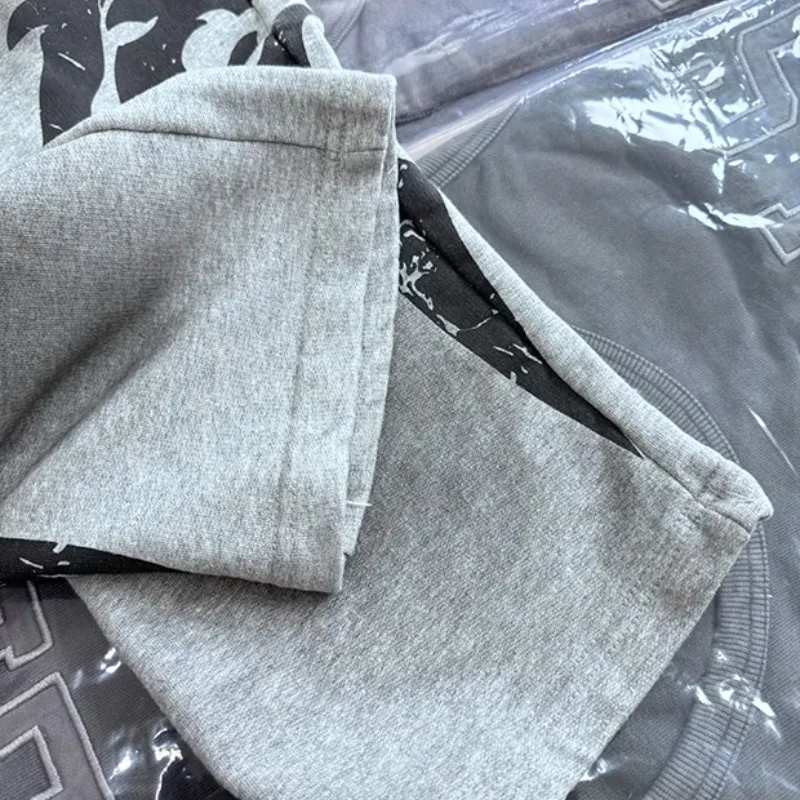 Stain Lost Shdws Hole Damaged Pants Flame Print Sweatpants Men Women Black Gray Terry Washed Drawstring Trackpant Loose Trousers