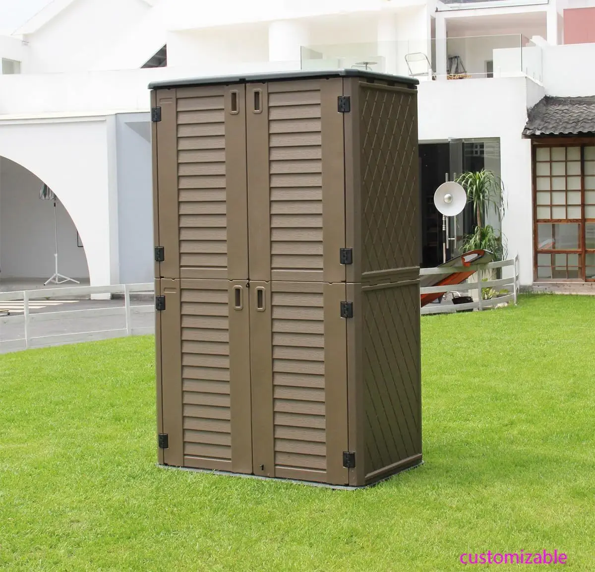 

The Latest Model Outdoor Storage Shed Waterproof, Resin Vertical Outdoor Storage Cabinet for Patio Furniture, (66 Cu.ft)