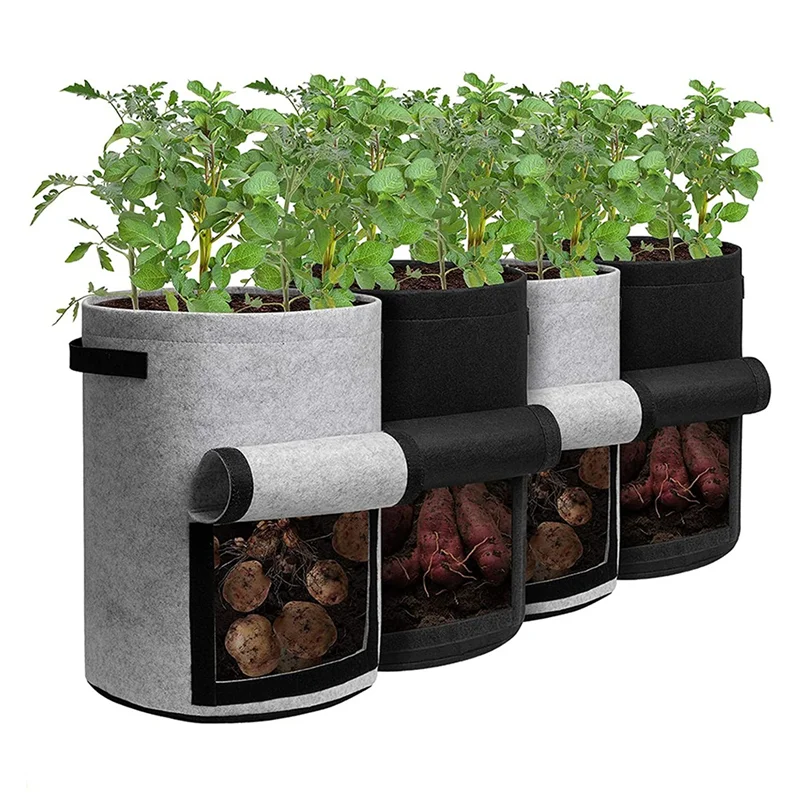 

RR-Potato Planting Bag With Lid 10 Gallons 4-Piece Flowerpot With Handle And Harvest Window, Suitable For Potatoes