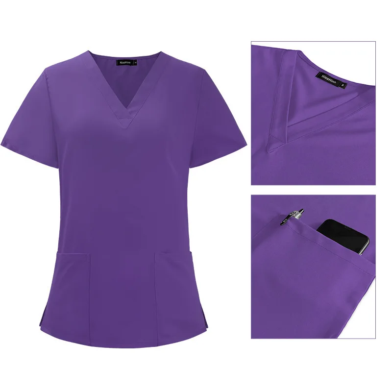 Nianqing Elastic Quick Drying Surgical Gown, Hospital Nurse Set, Beauty Salon V-Neck Split Body Hand Washing Gown