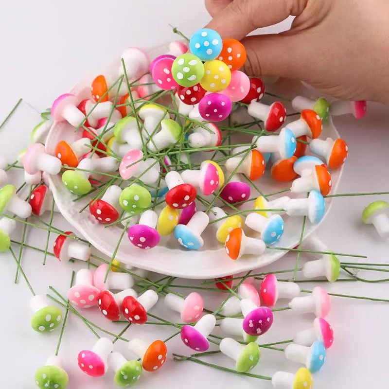 50pcs Colorful Mini Foam Mushroom Artificial Plant Ornaments For Bonsai Pots Fairy Garden Micro Landscape DIY Craft Decor
