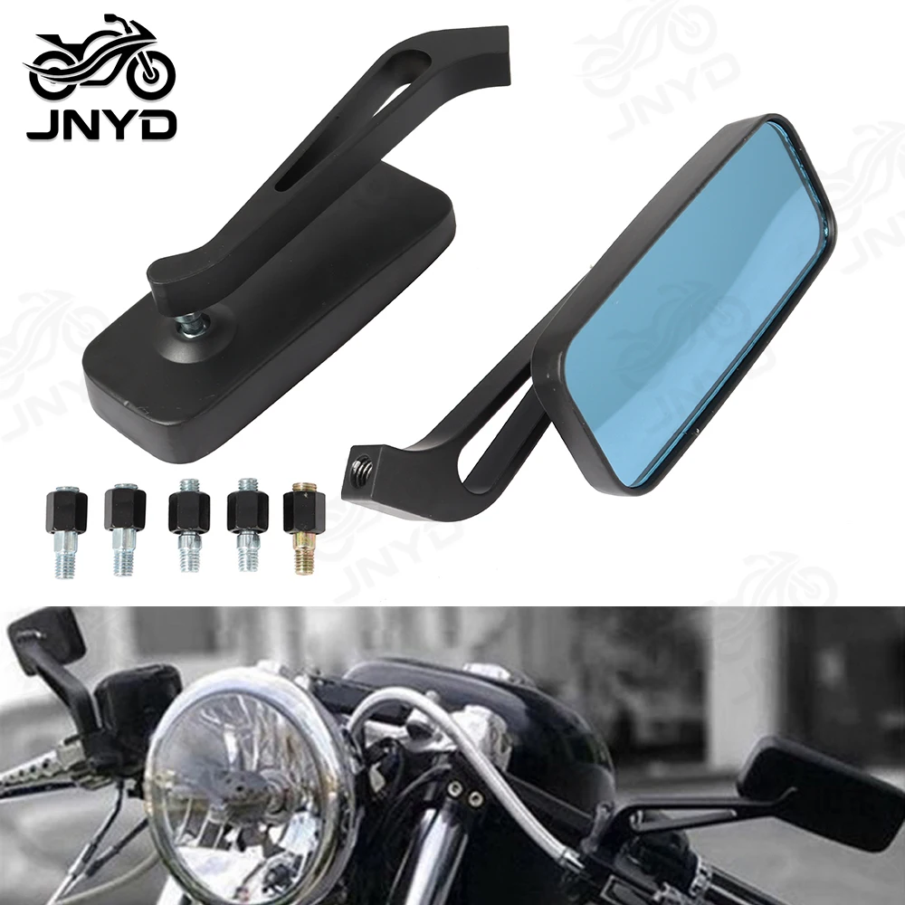 JNYD Universal 8mm 10mm Rectangular Motorcycle Rear View Side Mirrors for Harley Honda Yamaha Kawasaki Chopper Cruiser