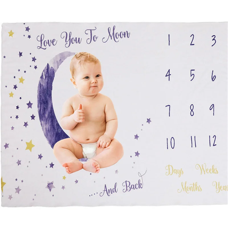 Baby Monthly Milestone Blanket For Girl Boys Floral Wings Newborn Soft Flannel Blanket Photo Prop Background Child Play Mats