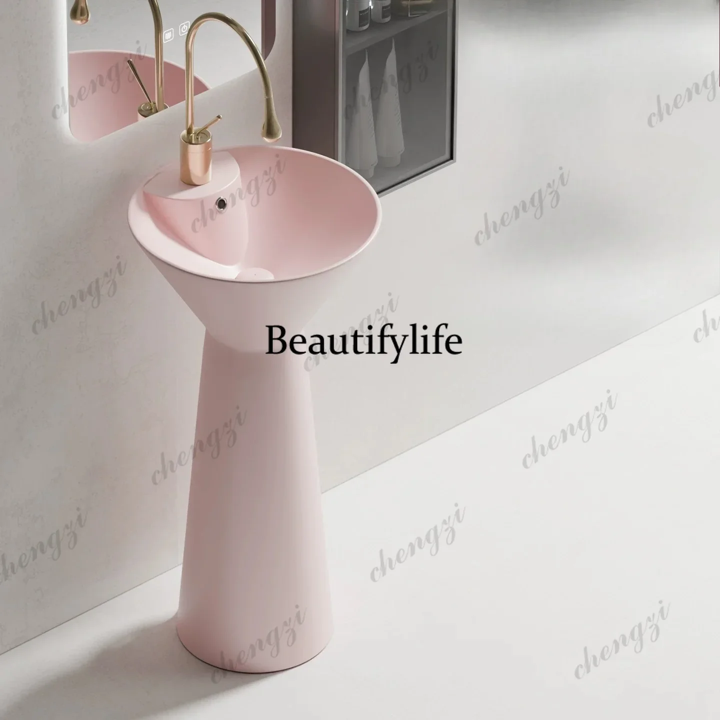 H134 Dream powder integrated floor-to-ceiling column basin small apartment bathroom ceramic washbasin