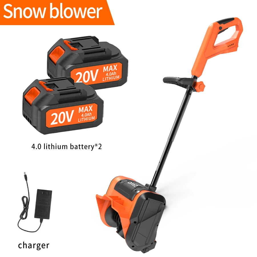 Snow blower for yard and road snow removal, with an output speed of 3000 rpm, equipped with two 4.0Ah batteries.