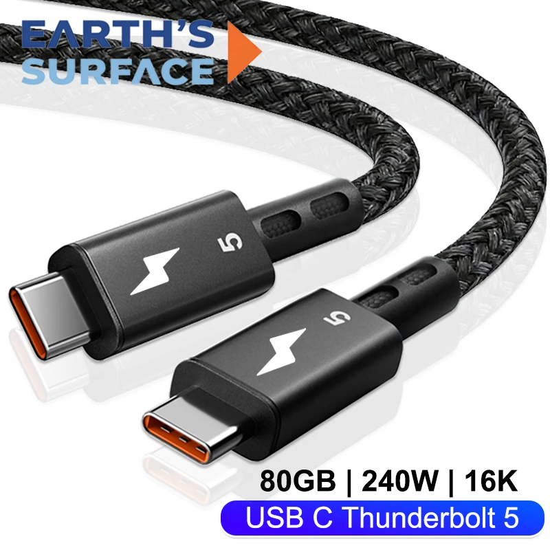 Câble de données Thunderbolt 5 120 Gbit/s, PD 240 W, 16K, charge rapide, câble USB C pour Thunderbolt 5, USB 5, transmission complète des fonctionnalités