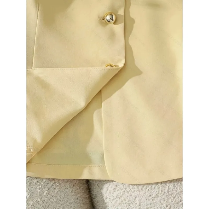 Women Elegant Office Sleeveless Blazer Vest Lapel V Neck Button Slim Fit Yellow Waistcoat Summer Business Sleeveless Shirt Top view 5