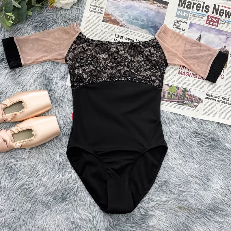 Ballet Leotard for Women Practice Clothes Embroidered Embroidered Mesh Gymnastics Tight Clothes Performance Adult Yoga Costume