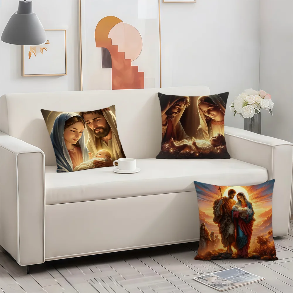 Jesus Nativity cushion cover Birthday Anniversary Gifts Double Sided Printed Zipper Cushion Cover Soft Skin Bedding