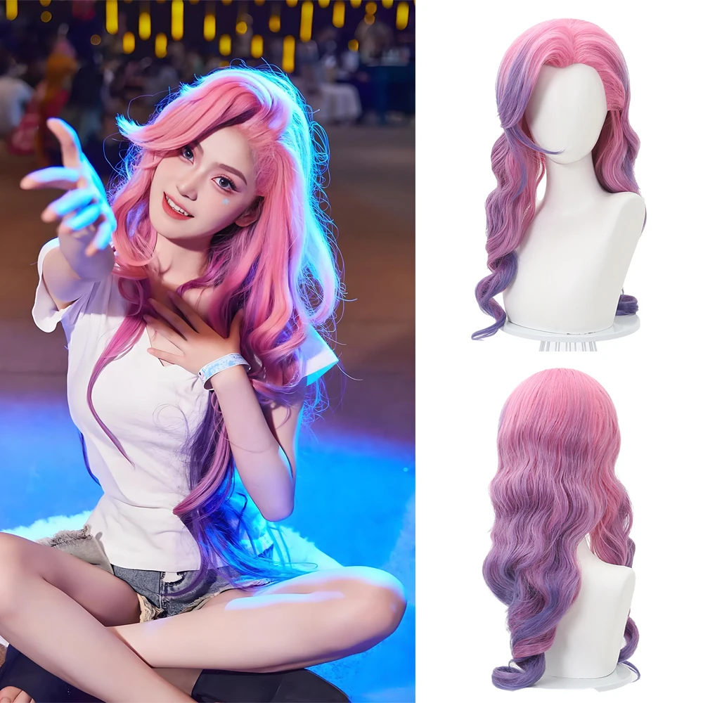 عالية الجودة أنيمي لعبة Lol Starlight المغني سيرافين تأثيري الشعر الاصطناعية Kda الشكل النهائي هالوين كرنفال شعر مستعار للحفلات اليومية #2