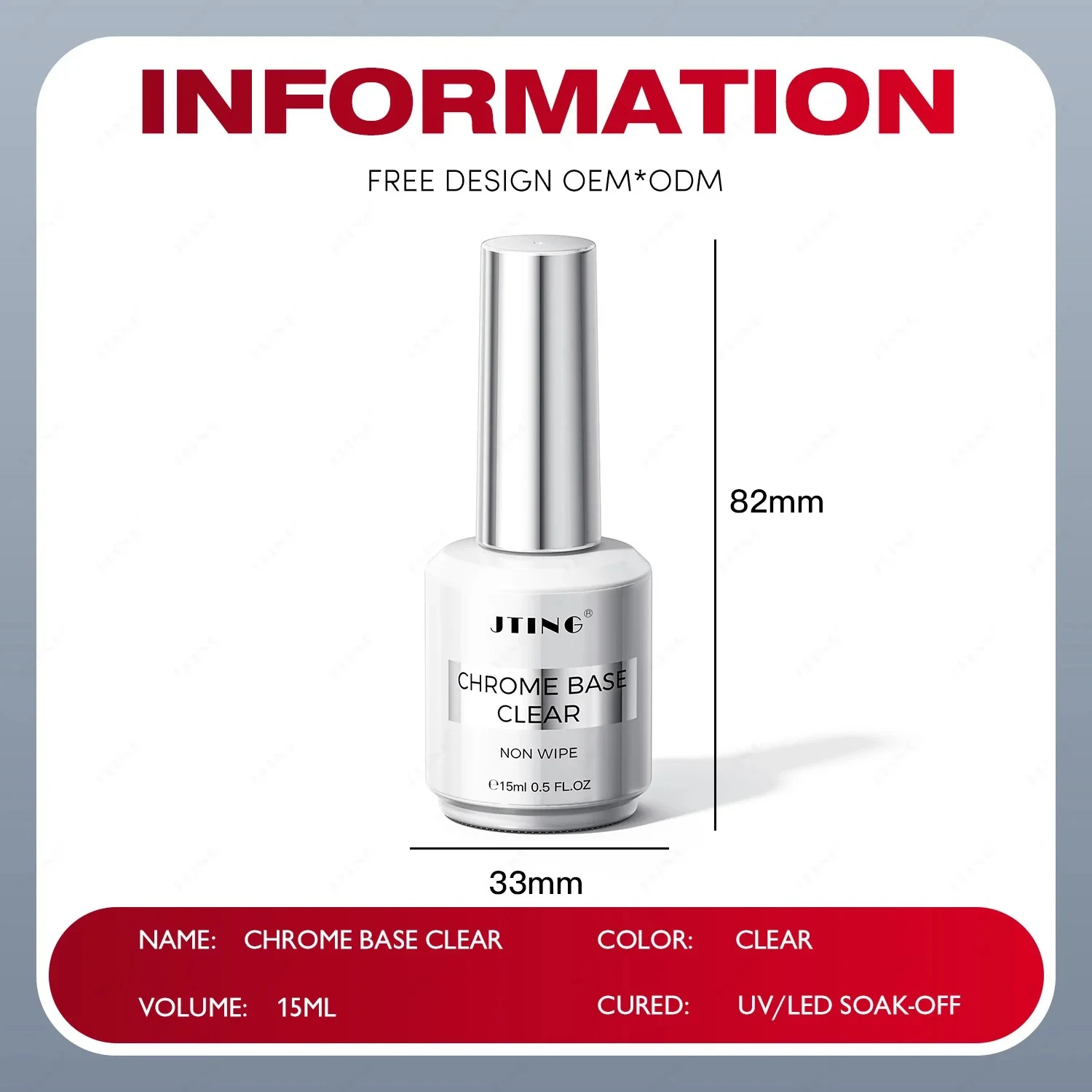 JTING طلاء الأظافر كروم كروم مسحوق قاعدة الأظافر شبه دائمة ورنيش قاعدة معطف هلام طلاء الأظافر غير عصا جيل للأظافر #2