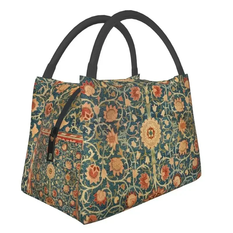 Holland Park William Morris Carpet Print Thermal Insulated Lunch Bag Women Floral Pattern Portable Lunch Tote Meal Food Box