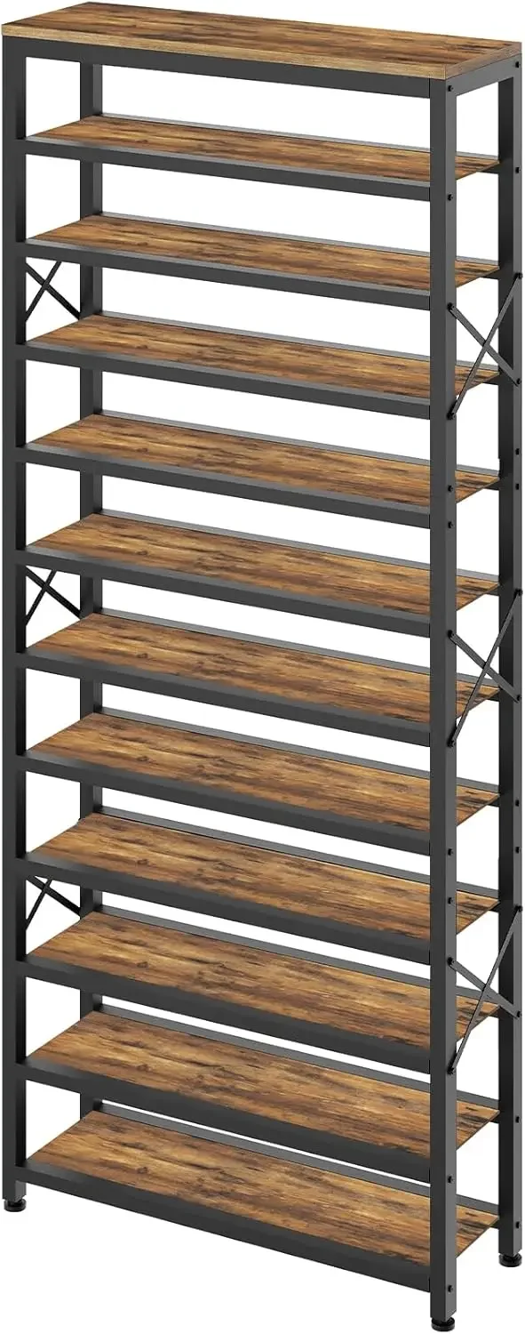 

Bestseller12-Tier Tall Shoe Rack Organizer, Wooden Shoe Storage for Closet Holds 48 Pairs, Sturdy Shoe Shelf with X-Shaped Metal