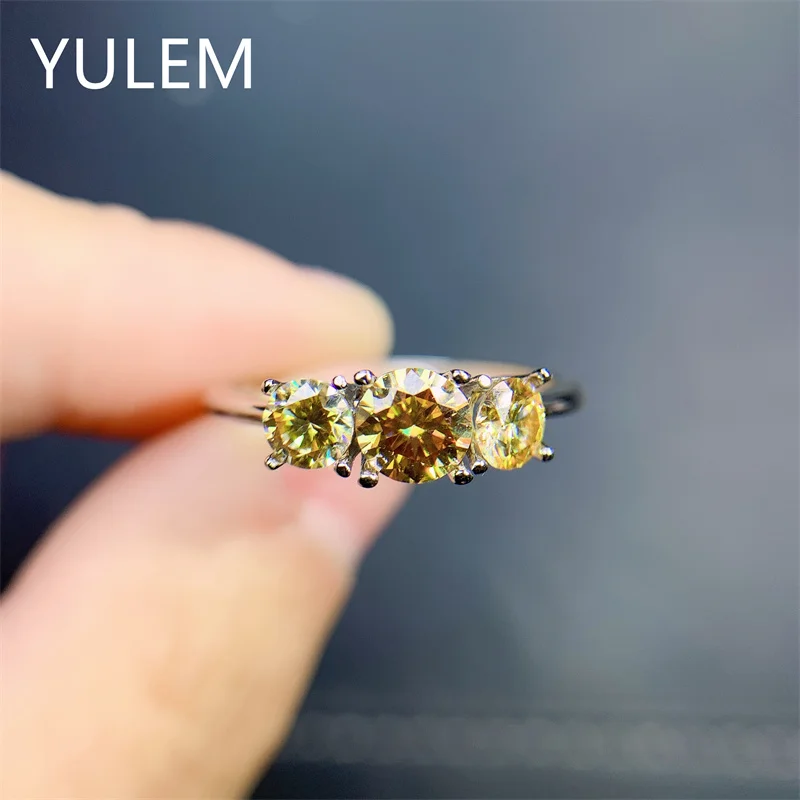 

YULEM New Arrival Yellow Moissanite Diamond Three Pcs Simple Ring for Women 925 Sterling Silver Fine Wedding Jewelry