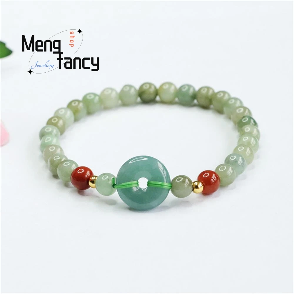 

Natural Jadeite Exquisite Elegant Simple High-grade Bracelet Blue Water Peace Buckle Luxury Quality Fashion Jewelry Holiday Gift