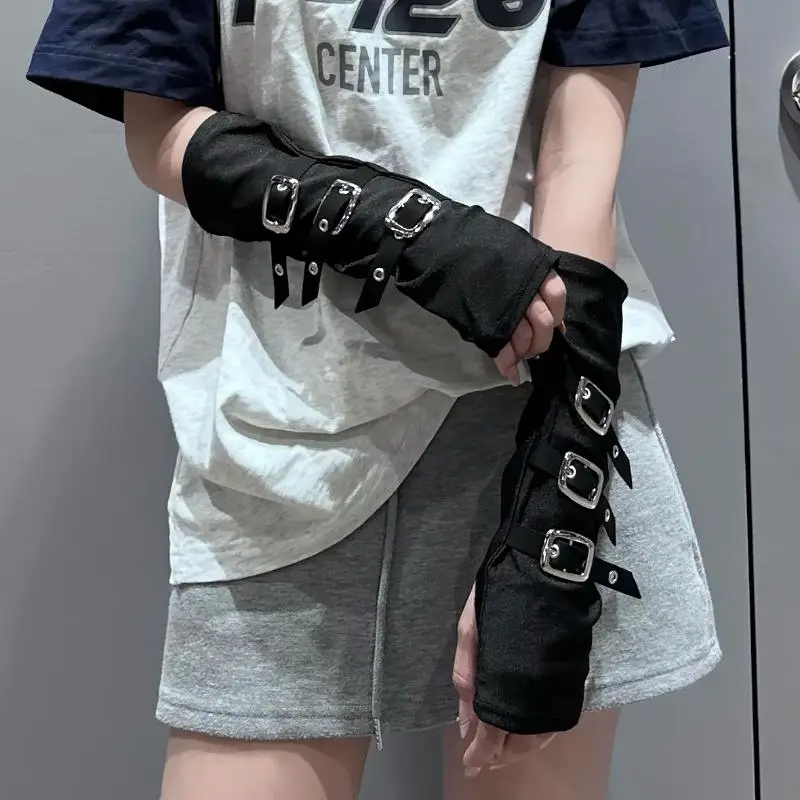القوطية الشرير أصابع قفازات برشام الأكمام الطويلة الكفة السوداء تأثيري الهيب هوب أزياء الأزياء التبعي
