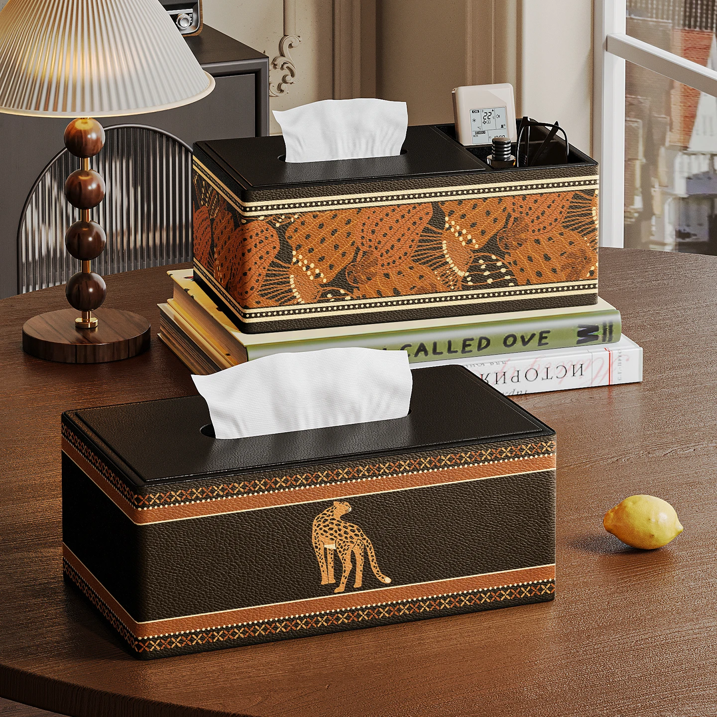 

Vintage Leather Tissue Box Remote Control Multi-Function Storage Box High Aesthetic Value Rectangular Plastic Home Storage Or...