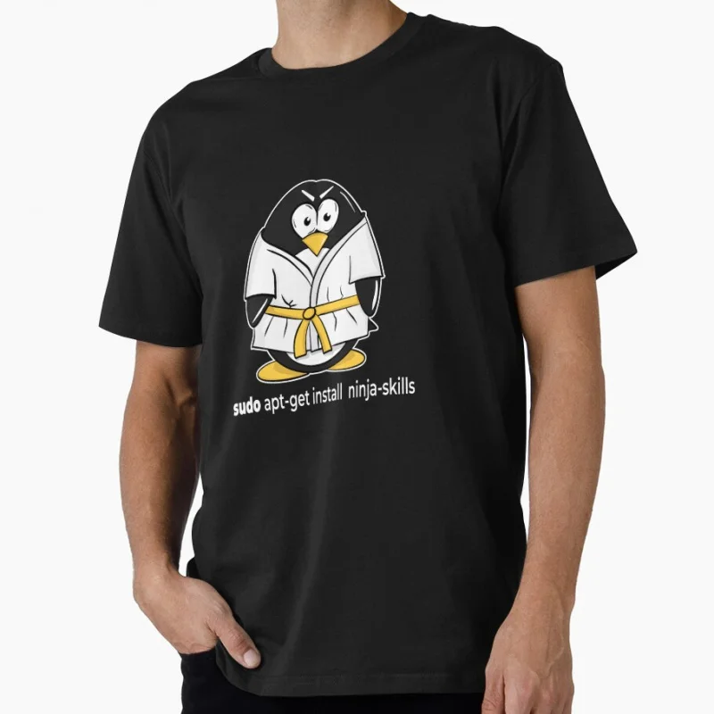 

Linux Penguin installs its Ninja Skills with Sudo funny Developer Gift t shirt Software Engineer Graphic clothes Large size Tops